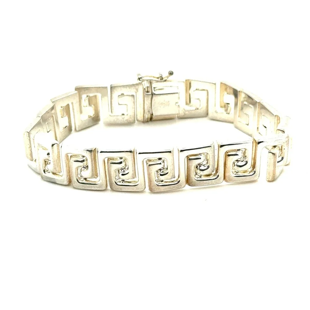 Milor Italy 925 Sterling Silver Greek Key Meander Link Bracelet 7.5in 25.5g - Picture 1 of 5